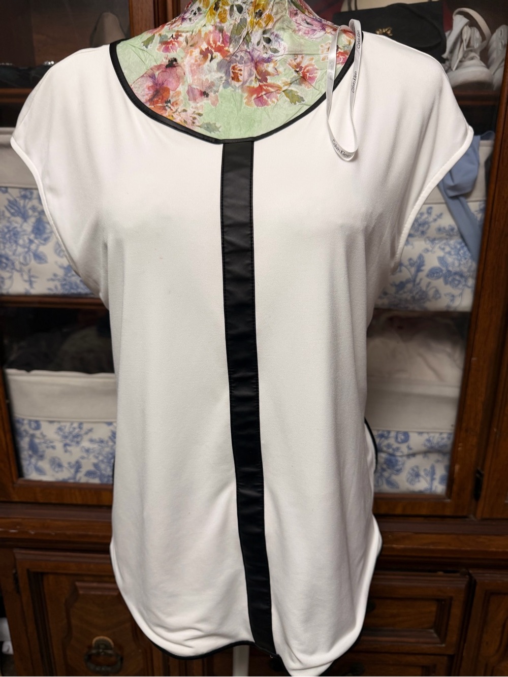 Calvin Klein White Short-Sleeve Top with Black Center Panel